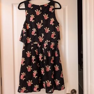 Elle Black Dress with Pink Floral Design
